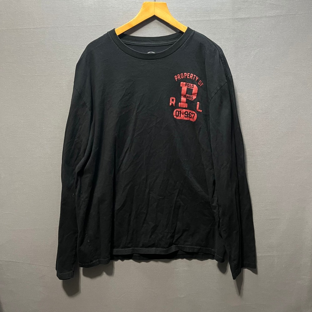 Polo Jeans Co Ralph Lauren Mens Long Sleeve T-Shirt Black Red Graphic Size M